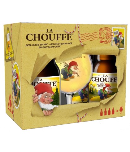 Fles Brasserie d'Achouffe La Chouffe Blond Geschenkset, bier van Brasserie d'Achouffe, bij slijterij t Bockje in Bathmen