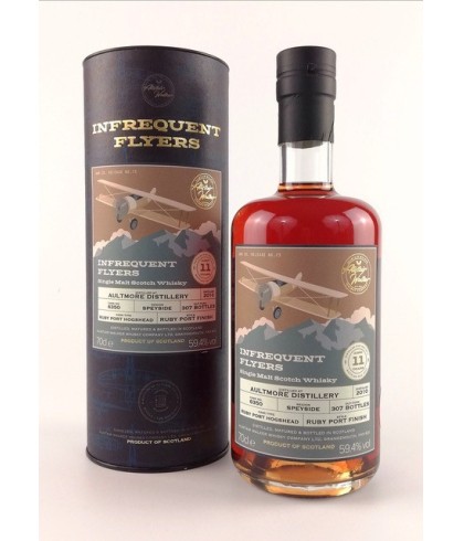 Fles Infrequent Flyers Aultmore 11Y 2010, single malt whisky, op voorraad bij slijterij t Bockje in Bathmen