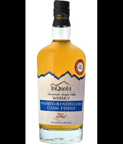 Fles inQuota Mountain Single Malt Whisky Passito di Pantelleria Cask Finish, whisky, op voorraad bij slijterij t Bockje in Bathmen