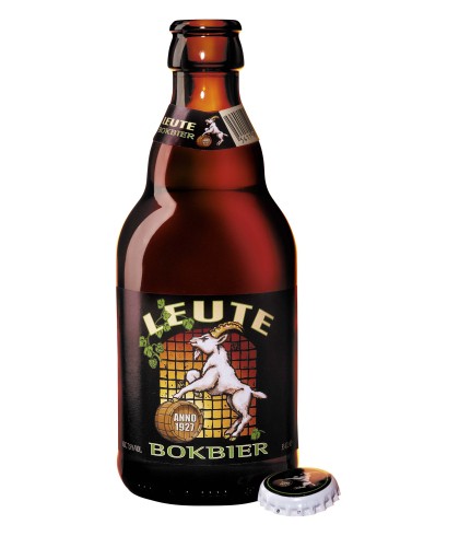 Fles Leute Bokbier, bier, bij slijterij t Bockje in Bathmen