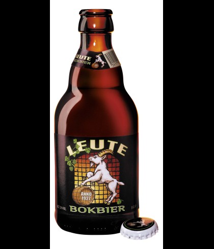 Fles Leute Bokbier, bier, bij slijterij t Bockje in Bathmen