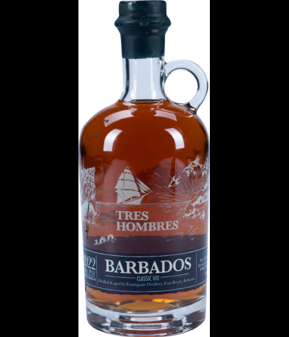 Fles Tres Hombres Rum Ed. 54 Barbados VIII jr, rum, op voorraad bij slijterij t Bockje in Bathmen