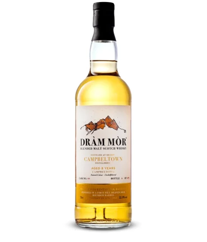 Fles Dràm Mòr Campbeltown 8 Years Old 2016, single malt whisky, op voorraad bij slijterij ’t Bockje in Bathmen