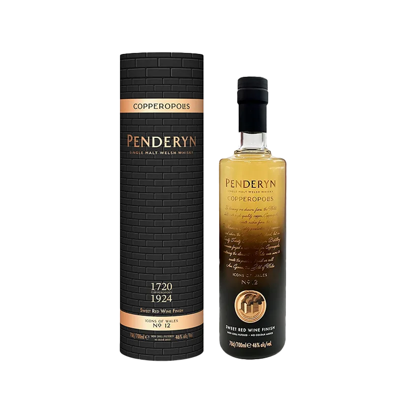 Fles Penderyn Icon of Wales 12 Copperopolis, Welshe single malt whisky, op voorraad bij slijterij t Bockje in Bathmen