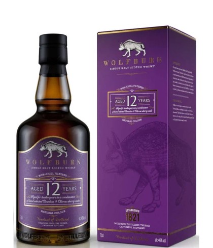 Fles Wolfburn 12 Years Old, Schotse single malt whisky uit Thurso, op voorraad bij slijterij t Bockje in Bathmen