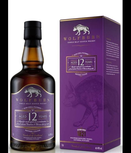 Fles Wolfburn 12 Years Old, Schotse single malt whisky uit Thurso, op voorraad bij slijterij t Bockje in Bathmen