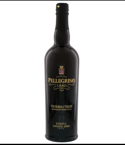 Fles Pellegrino Marsala Dry Vergine, marsala uit Sicilie, bij slijterij t Bockje in Bathmen