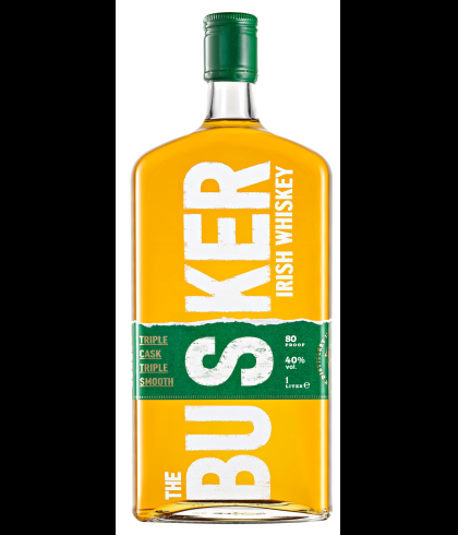 Fles The Busker Triple Cask 1 liter, Ierse whiskey van Royal Oak in County Carlow, op voorraad bij slijterij t Bockje in Bathmen