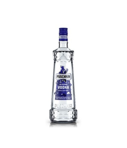 Fles Puschkin Vodka, wodka, bij slijterij t Bockje in Bathmen