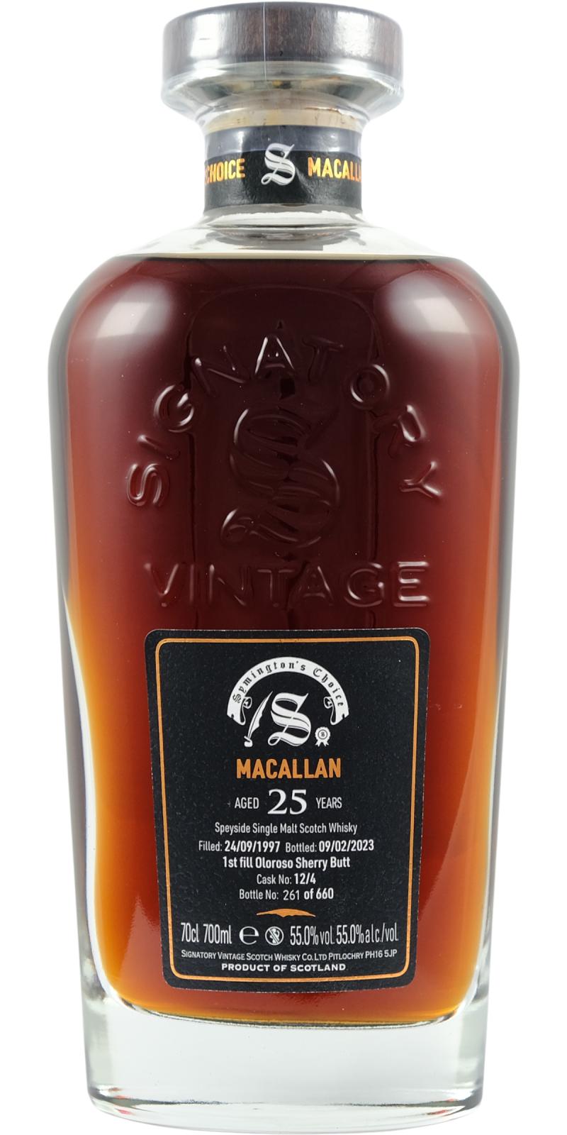 Fles Signatory Vintage Macallan 25 Years Old Symington's Choice, enkel vat gebotteld door Signatory Vintage, op voorraad bij slijterij t Bockje in Bathmen