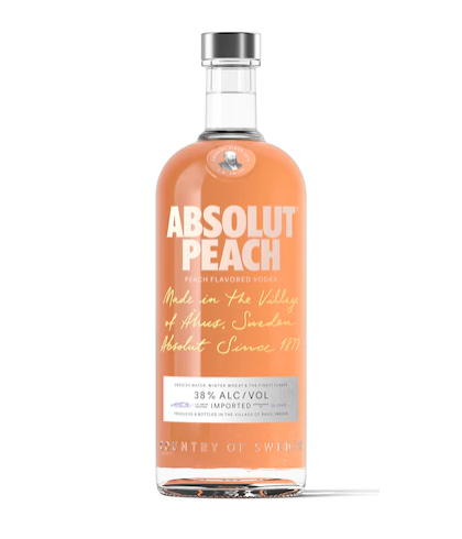 Fles Absolut Peach, wodka, op voorraad bij slijterij t Bockje in Bathmen