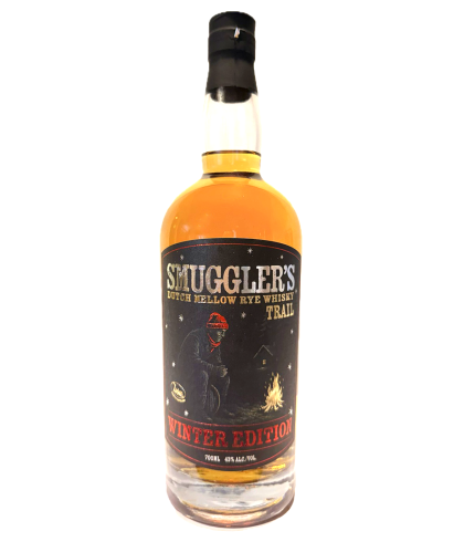 Fles Zuidam Smugglers Trail Winter Edition Dutch Mellow Rye, Nederlandse whisky van Zuidam Distillers, op voorraad bij slijterij t Bockje in Bathmen