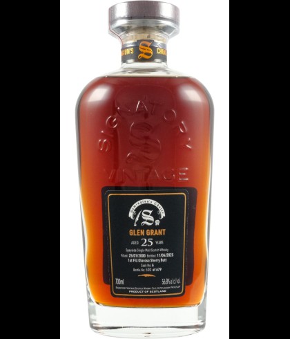 Fles Signatory Glen Grant 25Y 2000, single malt whisky, op voorraad bij slijterij t Bockje in Bathmen