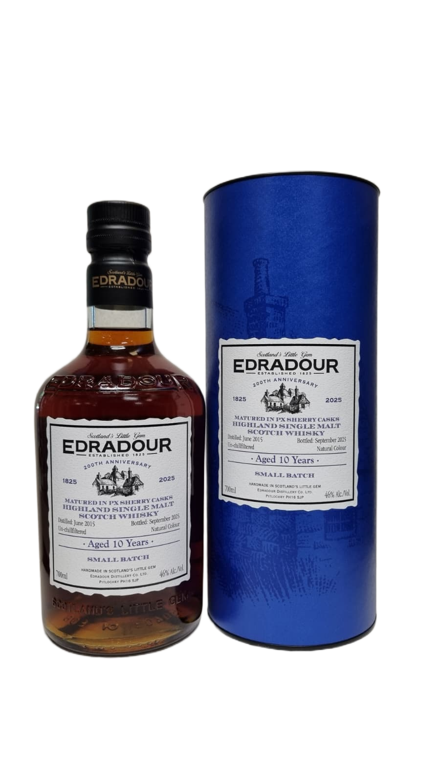Fles Edradour 2015-2025 Small Batch PX Sherry, single malt whisky, op voorraad bij slijterij t Bockje in Bathmen