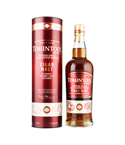 Fles Tomintoul Cigar Malt Oloroso Sherry Cask, Speyside single malt whisky, op voorraad bij slijterij t Bockje in Bathmen