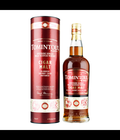 Fles Tomintoul Cigar Malt Oloroso Sherry Cask, Speyside single malt whisky, op voorraad bij slijterij t Bockje in Bathmen