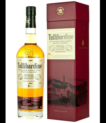 Fles Tullibardine 228 Burgundy Wood Finish, Schotse single malt whisky uit Blackford, op voorraad bij slijterij t Bockje in Bathmen