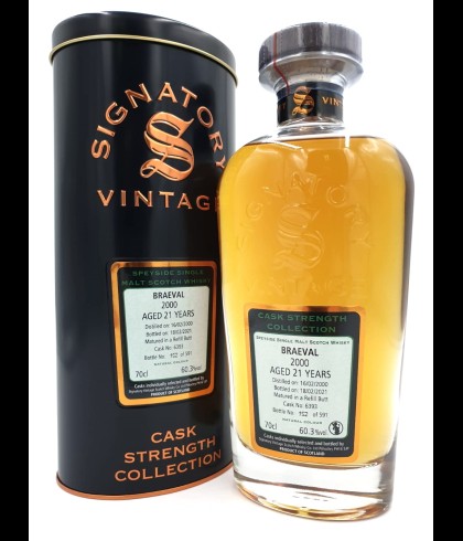Fles Signatory Braeval 2000 21 Years Old, single malt whisky, op voorraad bij slijterij t Bockje in Bathmen
