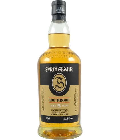 Fles Springbank 5 Years Old 100 Proof, single malt whisky, op voorraad bij slijterij ’t Bockje in Bathmen