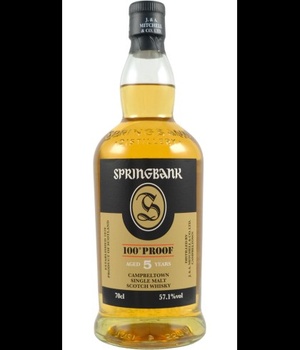 Fles Springbank 5 Years Old 100 Proof, single malt whisky, op voorraad bij slijterij t Bockje in Bathmen