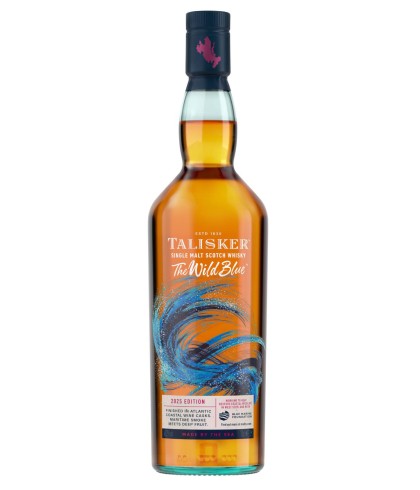 Fles Talisker The Wild Blue 2025 Edition, single malt whisky van het eiland Skye, op voorraad bij slijterij t Bockje in Bathmen
