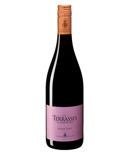 Fles Les Terrasses D'Ardèche Rouge Merlot-Syrah, wijn op voorraad bij slijterij t Bockje in Bathmen