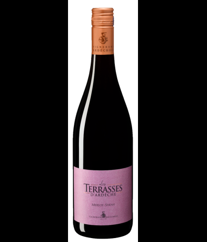 Fles Les Terrasses D'Ardèche Rouge Merlot-Syrah, wijn op voorraad bij slijterij t Bockje in Bathmen