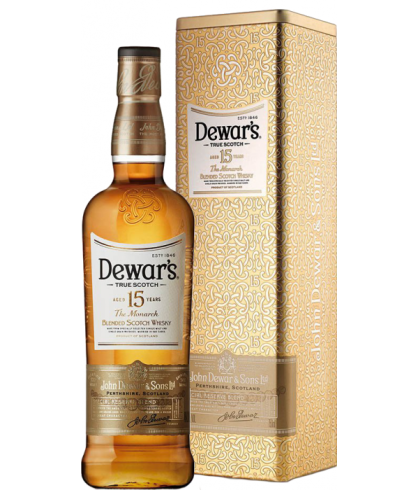Fles Dewar’s 15 Years Old, single malt whisky, op voorraad bij slijterij t Bockje in Bathmen
