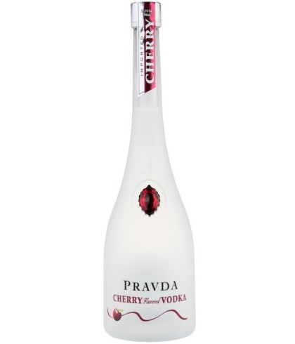 Fles Pravda Cherry Vodka, wodka, op voorraad bij slijterij t Bockje in Bathmen