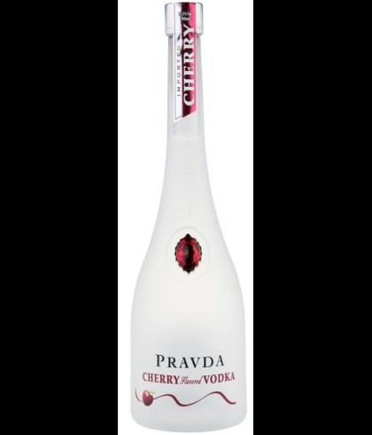 Fles Pravda Cherry Vodka, wodka, op voorraad bij slijterij t Bockje in Bathmen