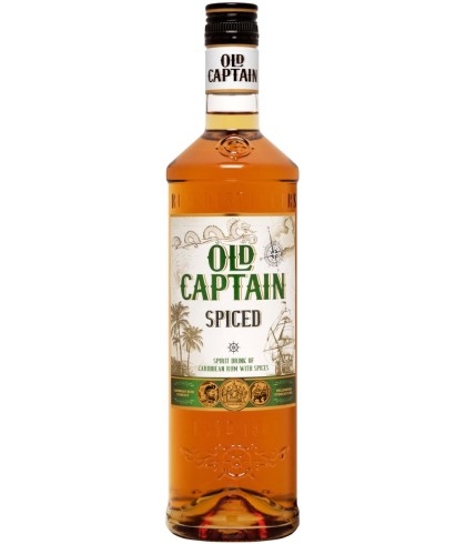 Fles Old Captain Rum Spiced, rum, op voorraad bij slijterij t Bockje in Bathmen