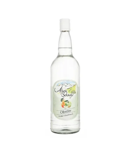 Eau de vie Alpenschnaps Steinbeisser Obstler, bij slijterij ’t Bockje in Bathmen