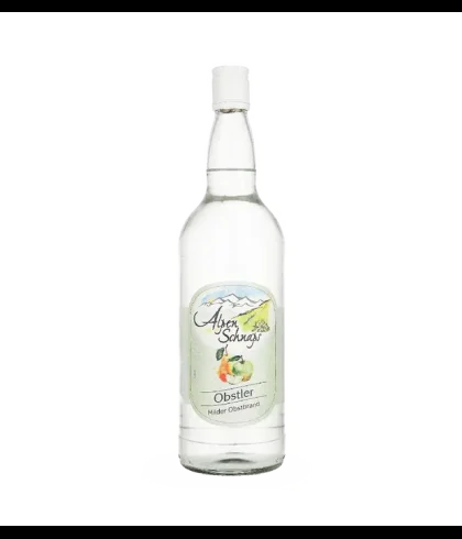 Eau de vie Alpenschnaps Steinbeisser Obstler, bij slijterij ’t Bockje in Bathmen