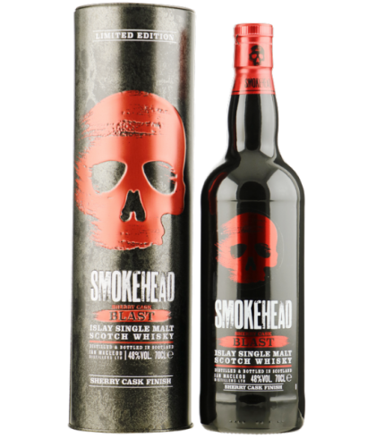 Fles Smokehead Sherry Cask Blast, geturfde Islay single malt, op voorraad bij slijterij t Bockje in Bathmen