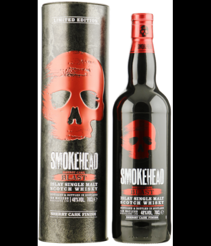 Fles Smokehead Sherry Cask Blast, geturfde Islay single malt, op voorraad bij slijterij t Bockje in Bathmen