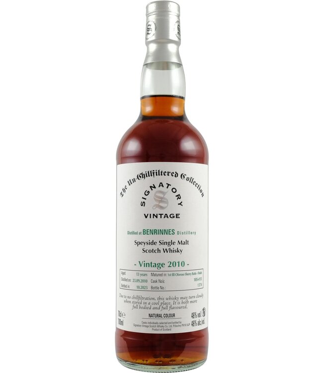 Fles Signatory Un-Chillfiltered Benrinnes 13 Years Old 2010, single malt whisky, op voorraad bij slijterij t Bockje in Bathmen
