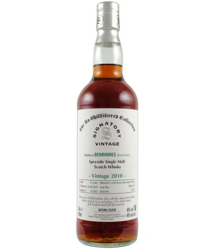 Fles Signatory Un-Chillfiltered Benrinnes 13 Years Old 2010, single malt whisky, op voorraad bij slijterij t Bockje in Bathmen