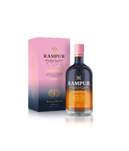 Fles Rampur Jugalbandi 5 Tokaji, Indiase single malt whisky, op voorraad bij slijterij ’t Bockje in Bathmen