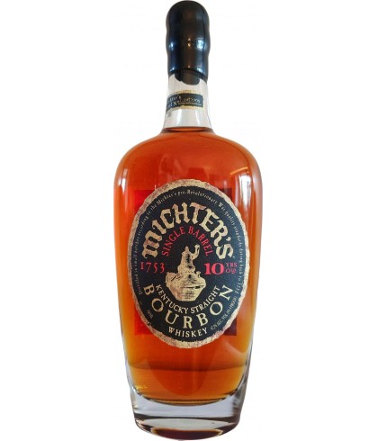 Fles Michters 10 Years Old Single Barrel Bourbon, Amerikaanse whiskey uit Kentucky, op voorraad bij slijterij t Bockje in Bathmen