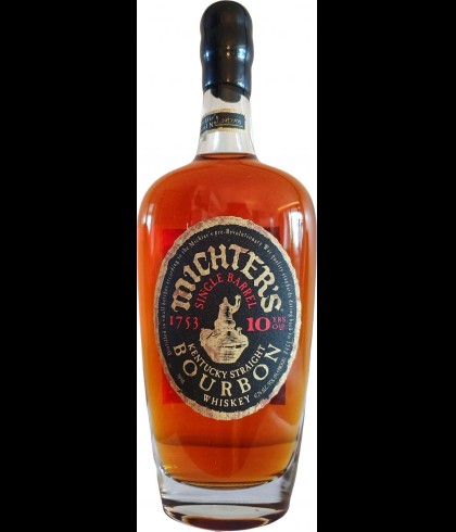 Fles Michters 10 Years Old Single Barrel Bourbon, Amerikaanse whiskey uit Kentucky, op voorraad bij slijterij t Bockje in Bathmen