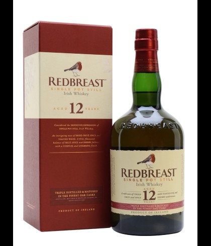 Fles Redbreast 12 Years Old, Ierse single pot still whiskey, op voorraad bij slijterij t Bockje in Bathmen