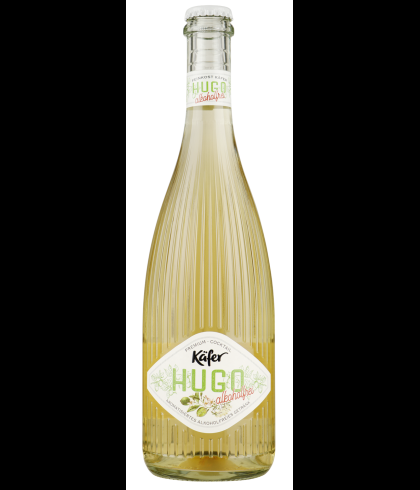 Fles Kafer Hugo alcoholvrij van 75 centiliter met vlierbloesem en limoen, op voorraad bij slijterij t Bockje in Bathmen
