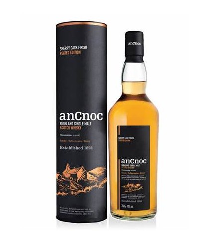 Fles anCnoc Sherry Cask Finish, Highland single malt van de Knockdhu-distilleerderij, op voorraad bij slijterij t Bockje in Bathmen