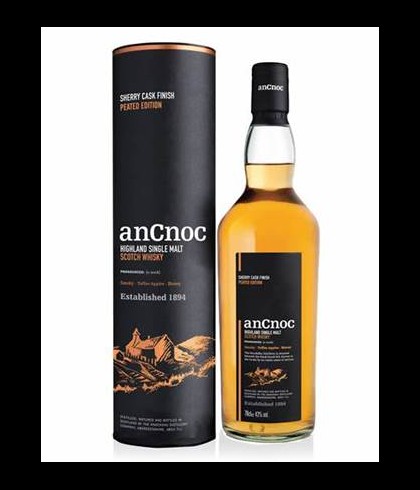 Fles anCnoc Sherry Cask Finish, Highland single malt van de Knockdhu-distilleerderij, op voorraad bij slijterij t Bockje in Bathmen