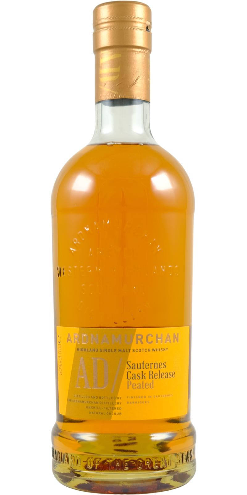 Fles Ardnamurchan AD Sauternes Cask Peated, single malt whisky, op voorraad bij slijterij t Bockje in Bathmen