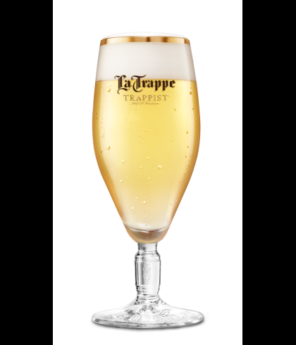La Trappe Trappist voetglas van 30 centiliter, bierglas op voet, op voorraad bij slijterij t Bockje in Bathmen