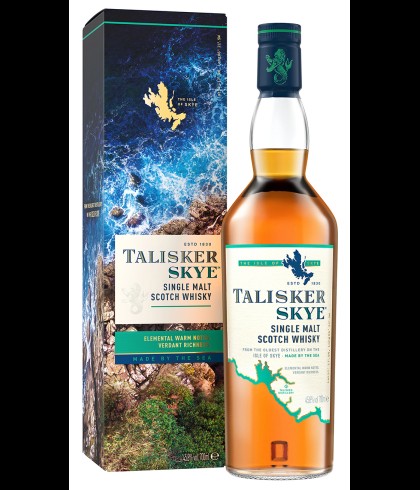Fles Talisker Skye, single malt whisky van het eiland Skye, op voorraad bij slijterij t Bockje in Bathmen