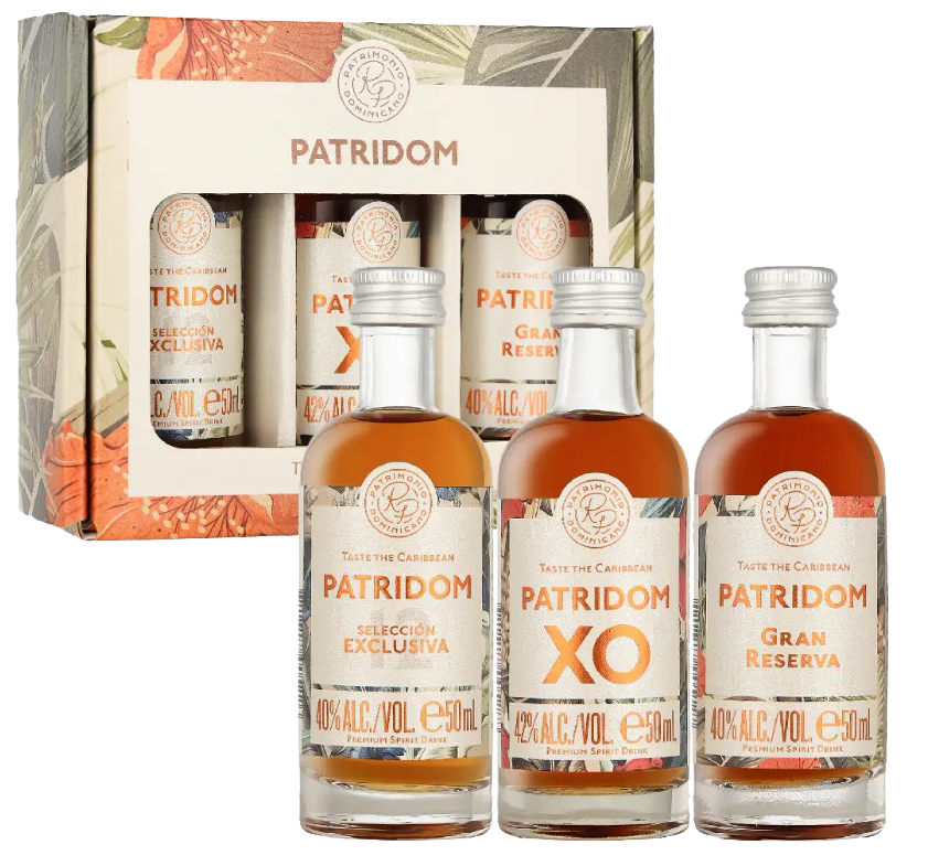Geschenk Patridom Rum Giftbox 3x5cl., bij slijterij ’t Bockje in Bathmen