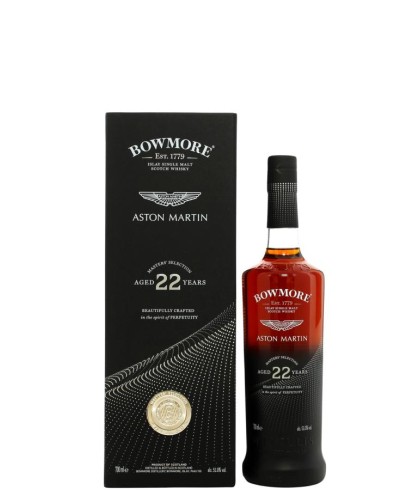 Fles Bowmore 22 Years Aston Martin Masters Selection, single malt whisky, op voorraad bij slijterij t Bockje in Bathmen