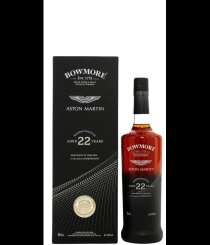 Fles Bowmore 22 Years Aston Martin Masters Selection, single malt whisky, op voorraad bij slijterij t Bockje in Bathmen